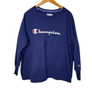 Champion Men's 3XL Navy Crewneck Sweatshirt Logo Pullover Athletic Fleece